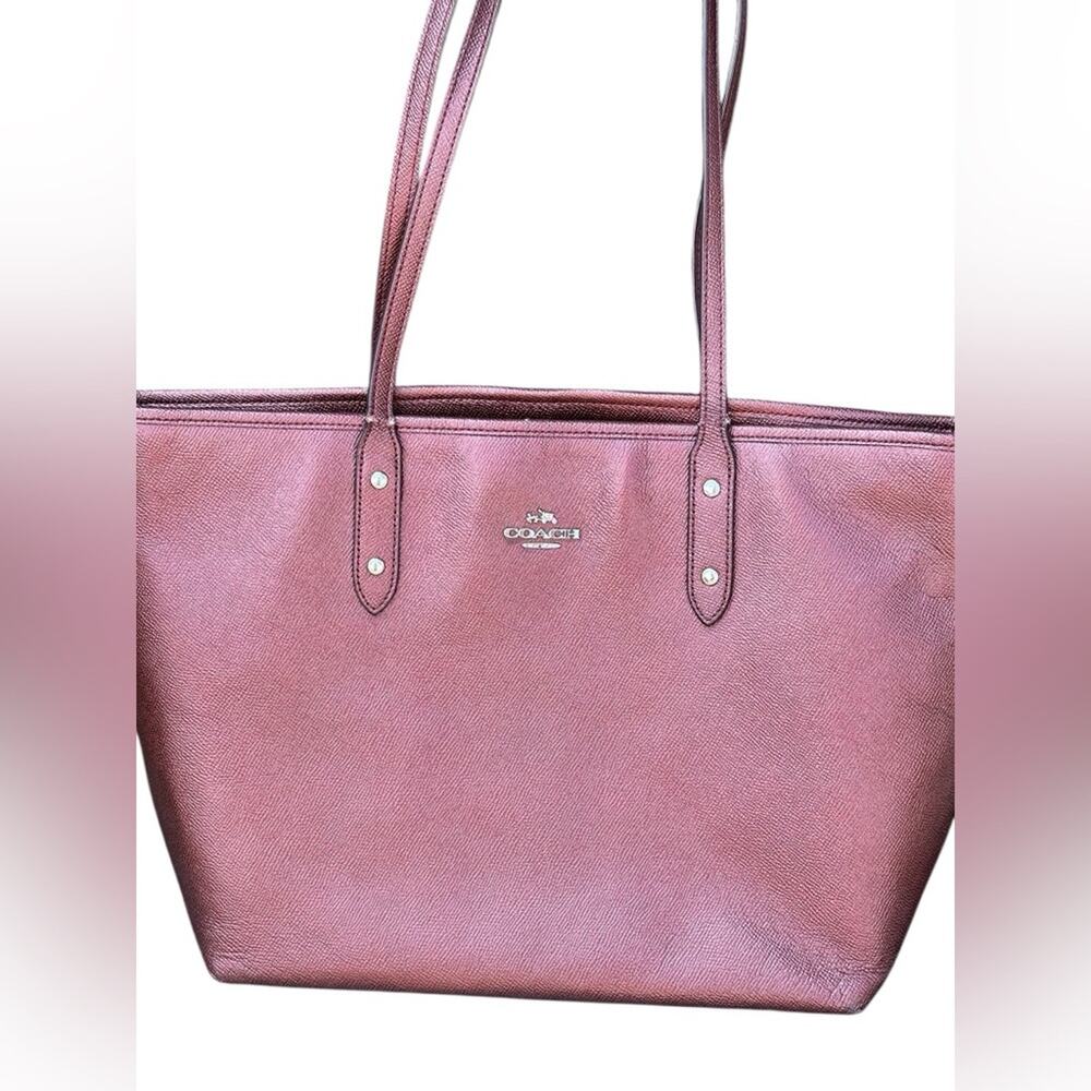Coach Metallic Burgundy City Tote Women's Bag - Picture 3 of 12